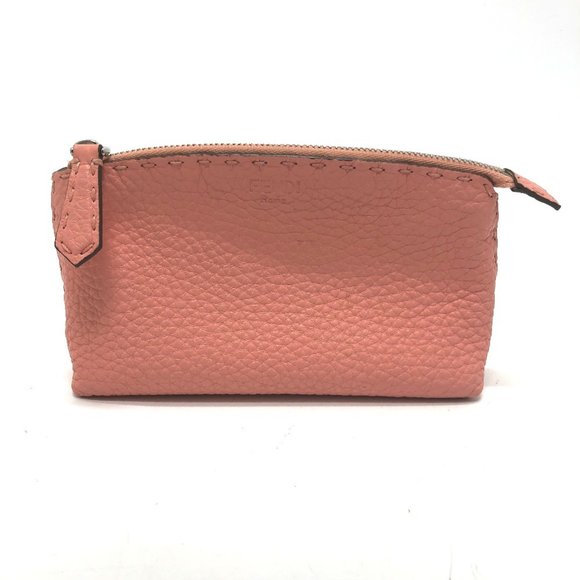 FENDI 8N0114 Selleria Cosmetic Pouch Leather Pink Women's